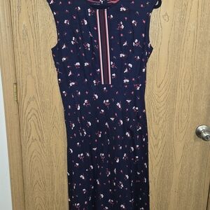 Joules Navy and Pink Floral Midi Dress